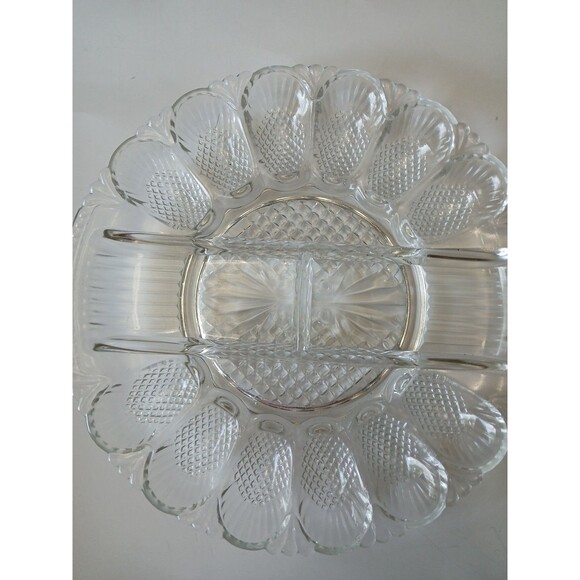 Vintage L. E. Smith Glass Deviled Egg Hors D'Oeuvres Serving Plate Platter - Picture 6 of 16